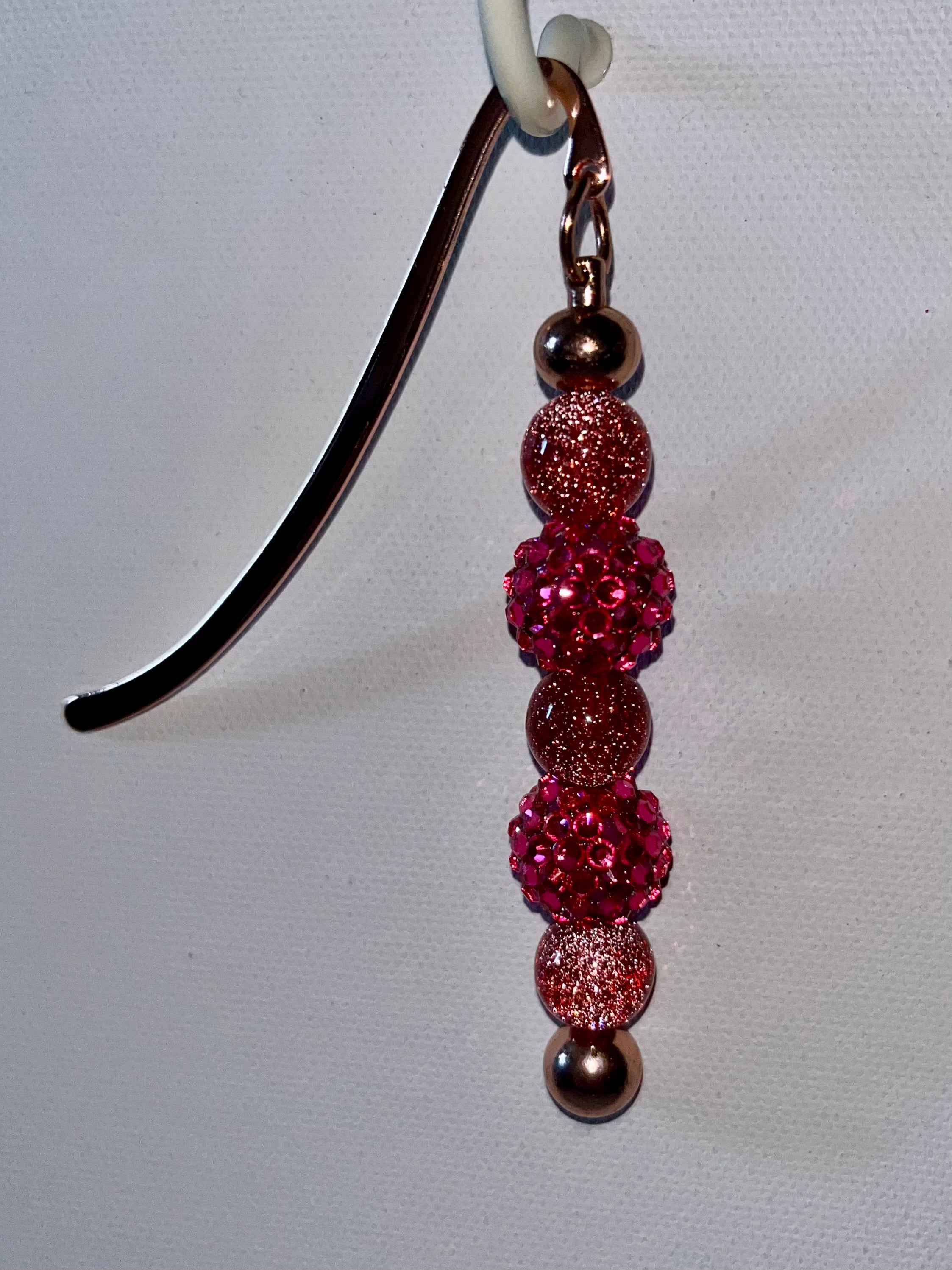 Rose Gold Hardware Bookmark w/Sparkly Fuchsia Pavé & Glittery Pink Galaxy Beads