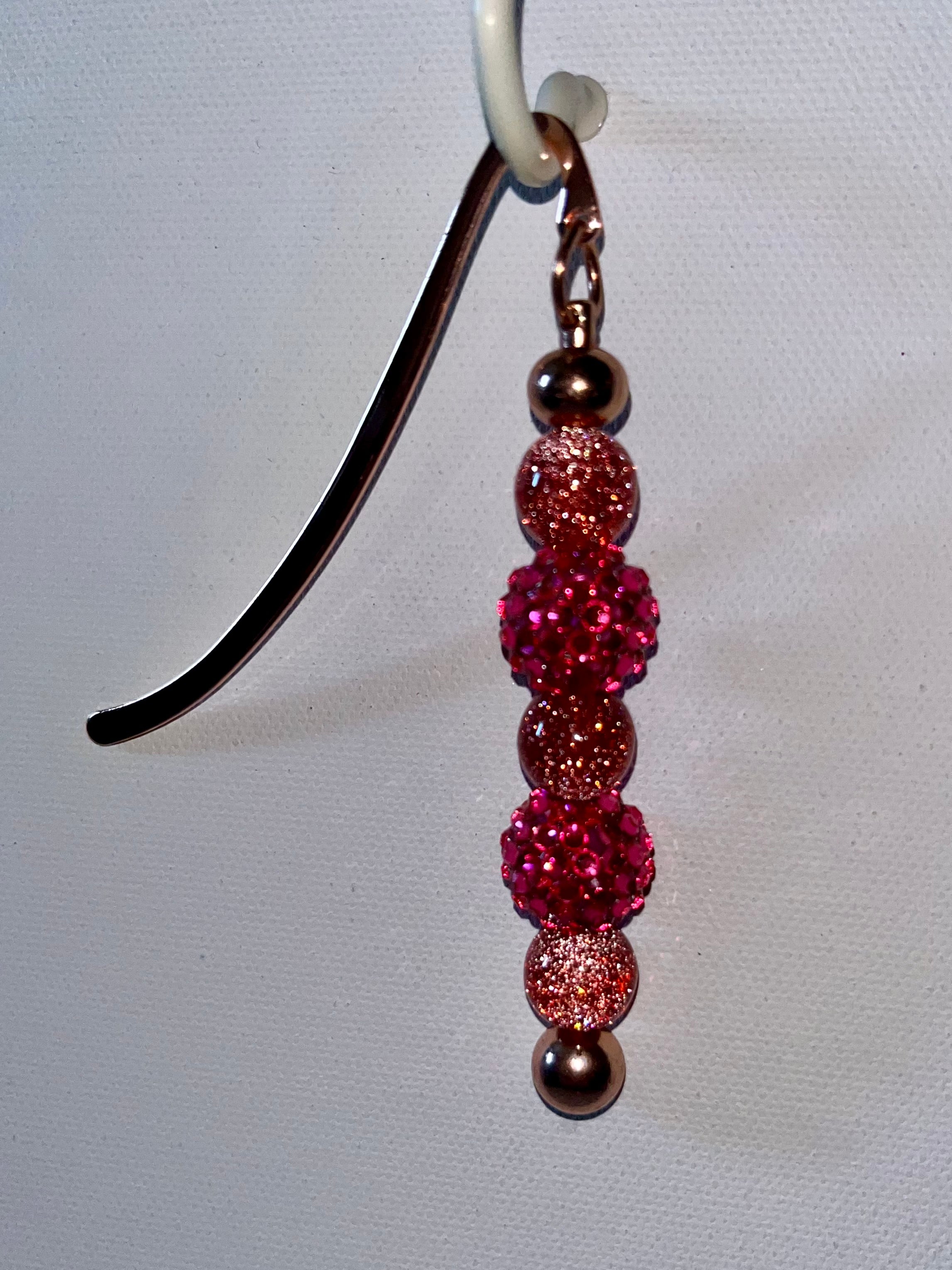 Rose Gold Hardware Bookmark w/Sparkly Fuchsia Pavé & Glittery Pink Galaxy Beads