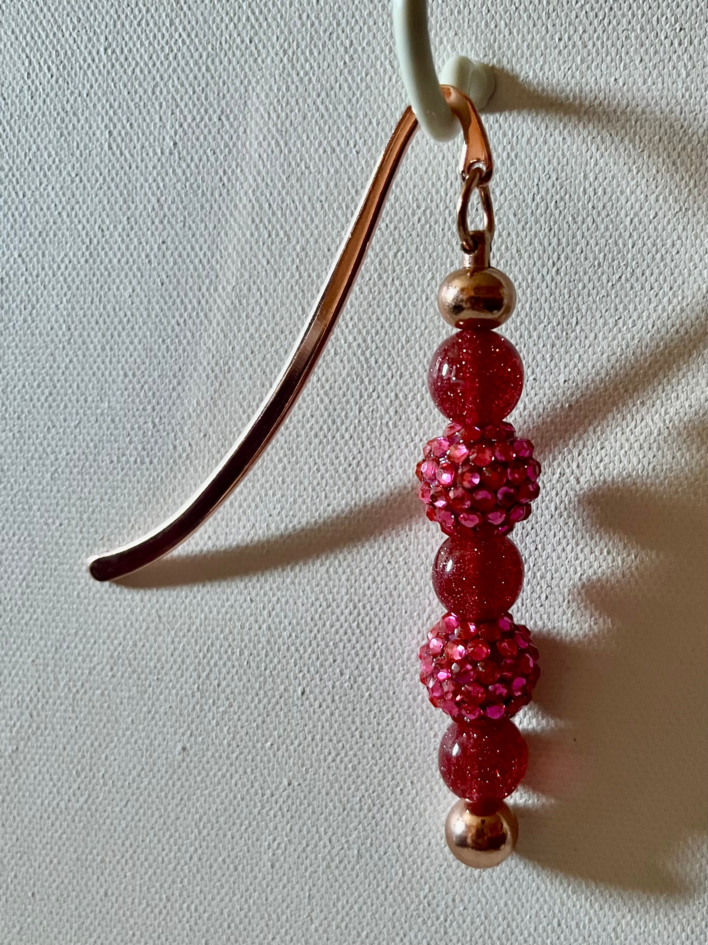 Rose Gold Hardware Bookmark w/Sparkly Fuchsia Pavé & Glittery Pink Galaxy Beads