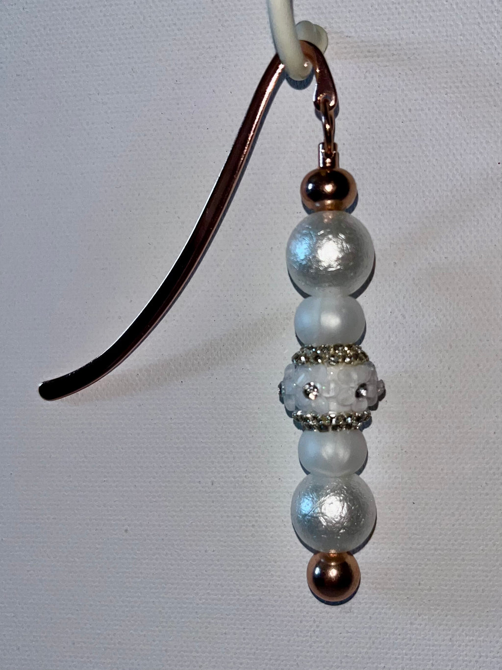 Rose Gold Keychain Feat. White & Silver Pearl Beads, and Flowers & Rhinestones