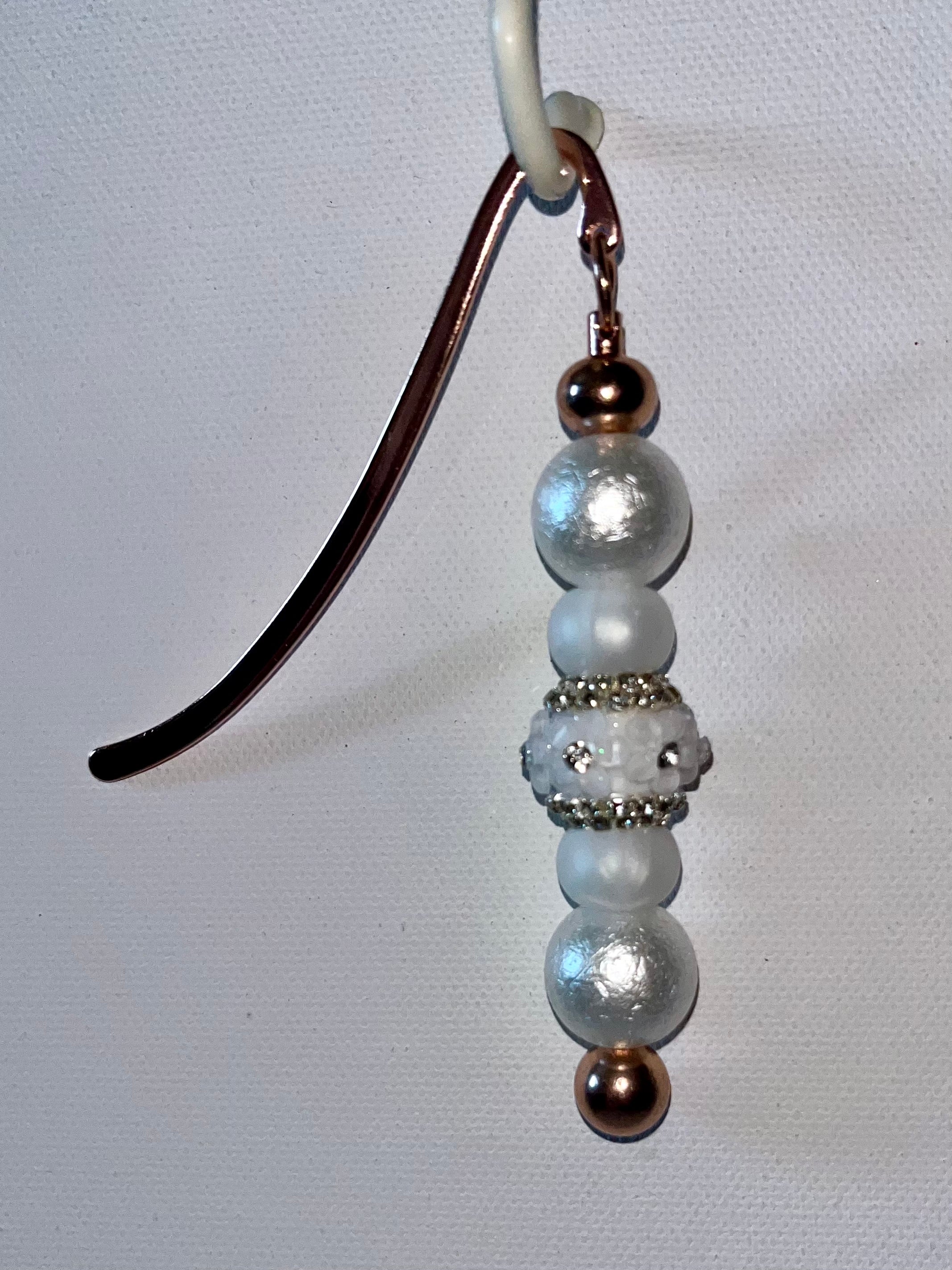 Rose Gold Keychain Feat. White & Silver Pearl Beads, and Flowers & Rhinestones