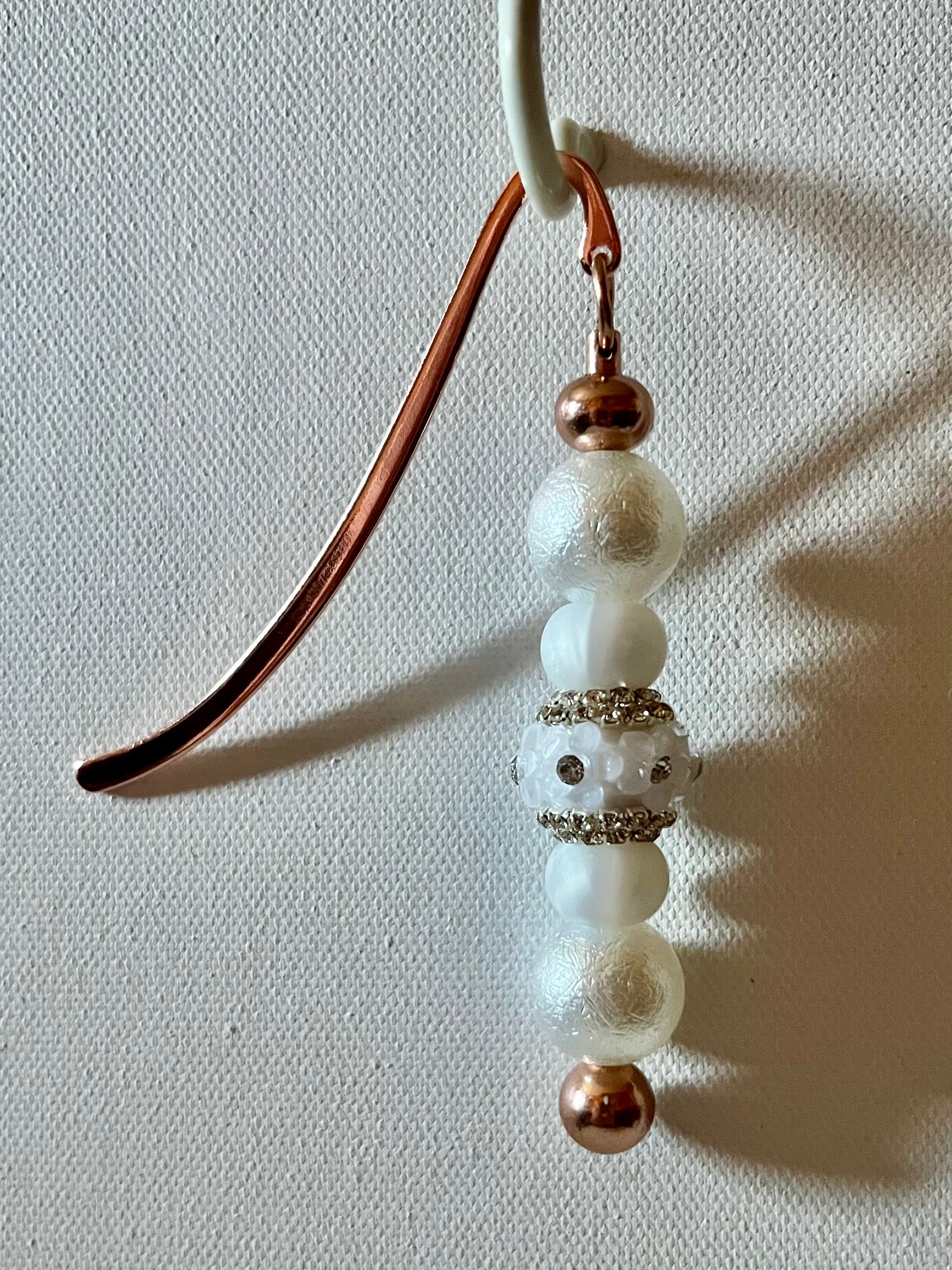 Rose Gold Keychain Feat. White & Silver Pearl Beads, and Flowers & Rhinestones