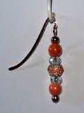 Rose Gold Bookmark Featuring Iridescent Orange, Clear Faceted Beads & Peach Flower Embellished Bead w/Rhinestone Accents