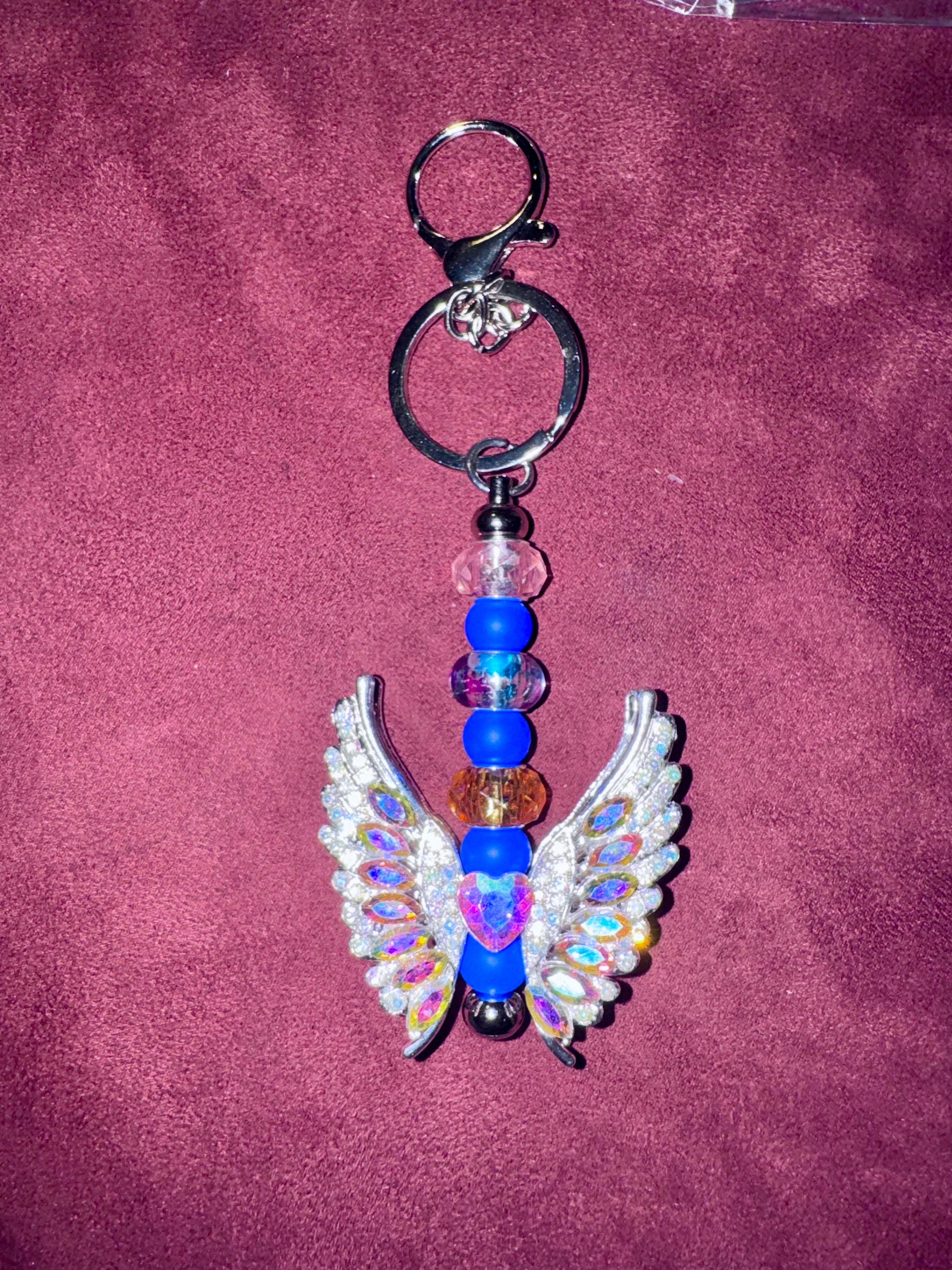 Crystal Wing Angel Keychain w/ Royal Blue Accent