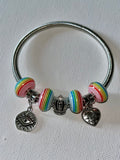 Silver Bracelet with Rainbow Glass Beads and Charms