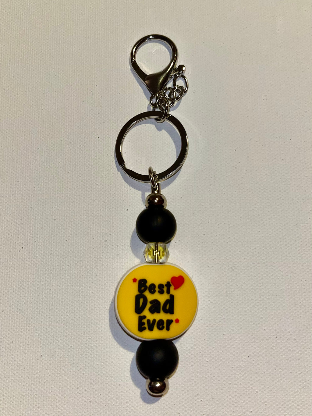 ‘Best Dad Ever’ Yellow Charm w/Red Heart & Yellow Faceted Accent Beaded Keychain