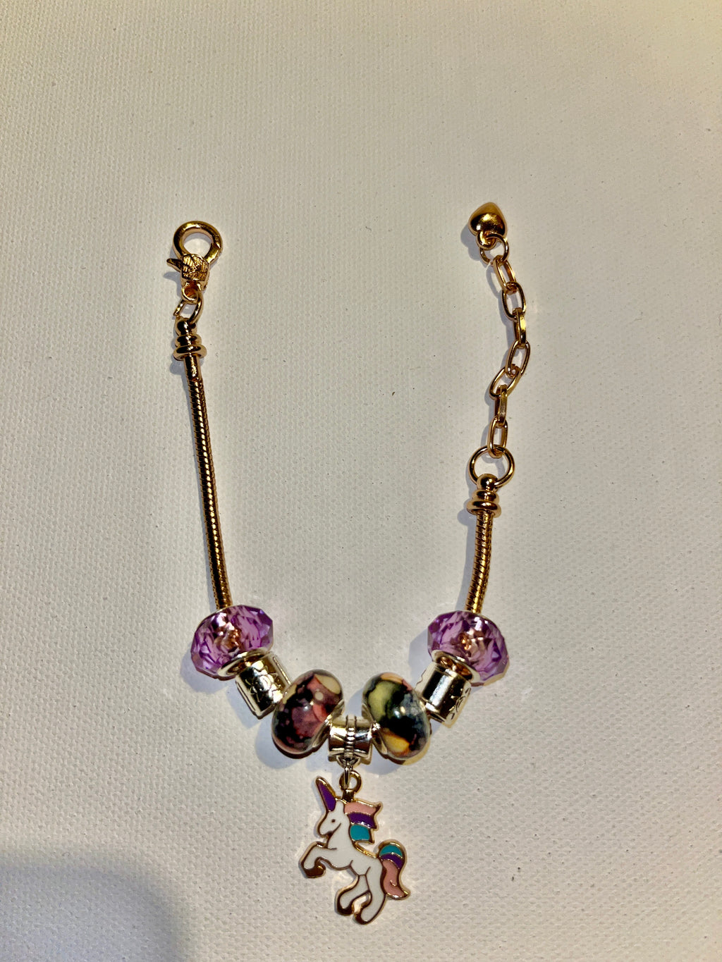 Gold-Tone Snake Chain Charm Bracelet w/Enamel Unicorn Charm & Purple Accents