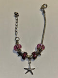 Silver Snake Chain Charm Bracelet w/Starfish Charms & Rhinestone & Pink Accents