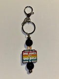 ‘I Keep All My Jokes in a Dad-Base’ Black with Retro Stripes Keychain