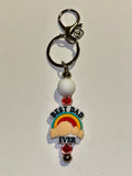‘Best Dad Ever’ Fist Pump Keychain w/Multicolor Accent White & Faceted Red Beads