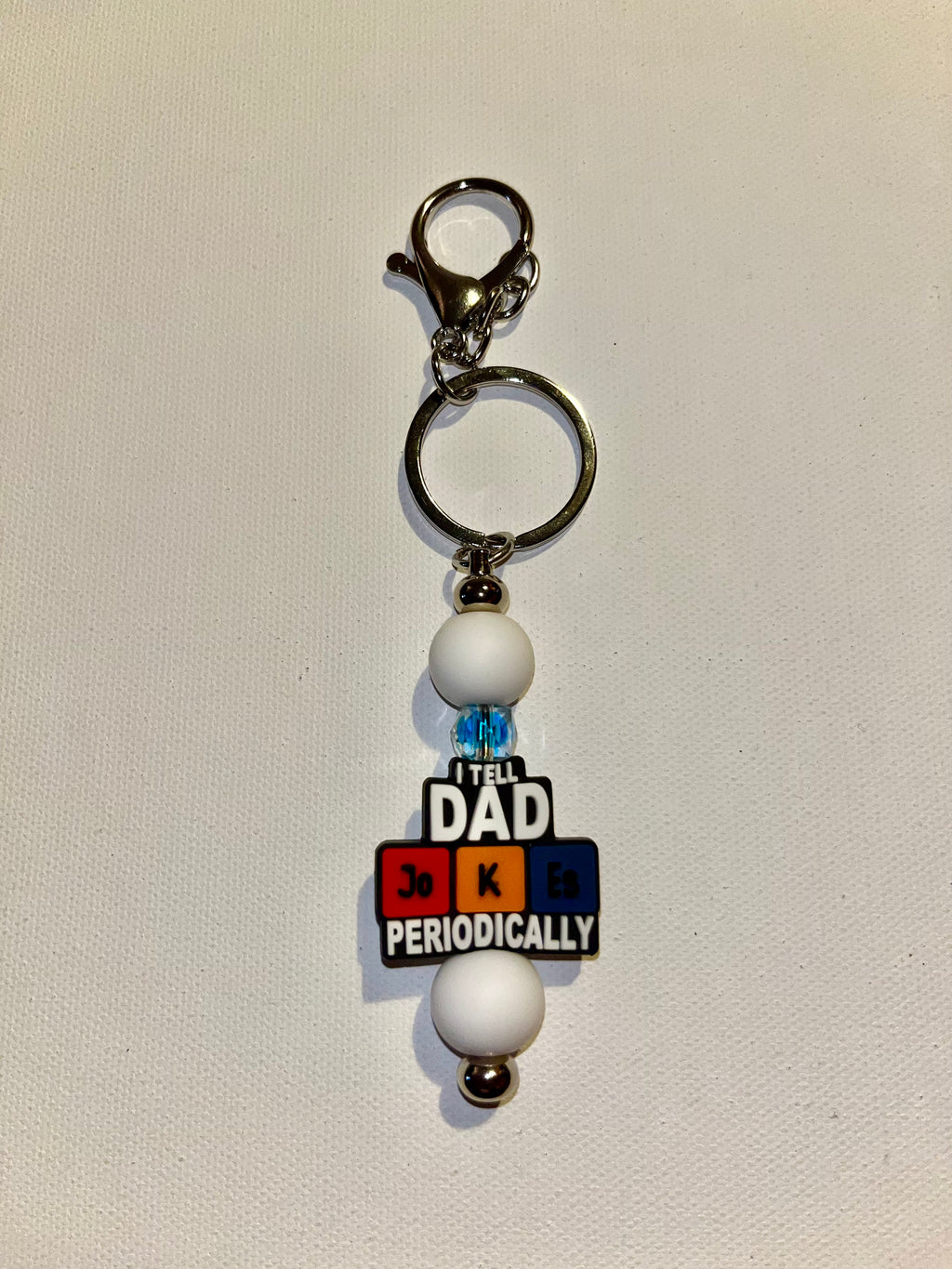 ‘I Tell Dad Jokes Periodically’ Keychain w/ Multicolor Charm & White & Blue Bead