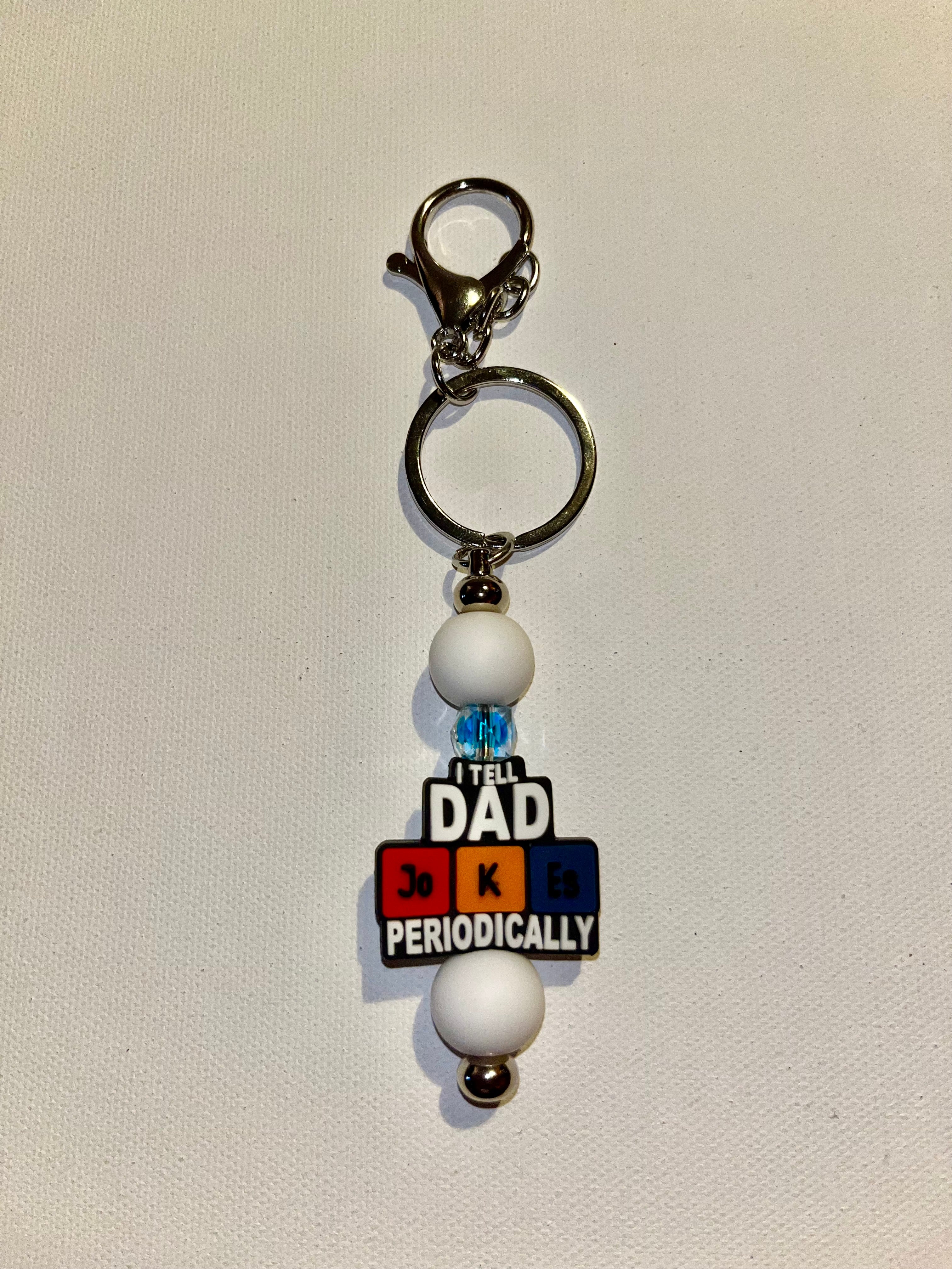 ‘I Tell Dad Jokes Periodically’ Keychain w/ Multicolor Charm & White & Blue Bead