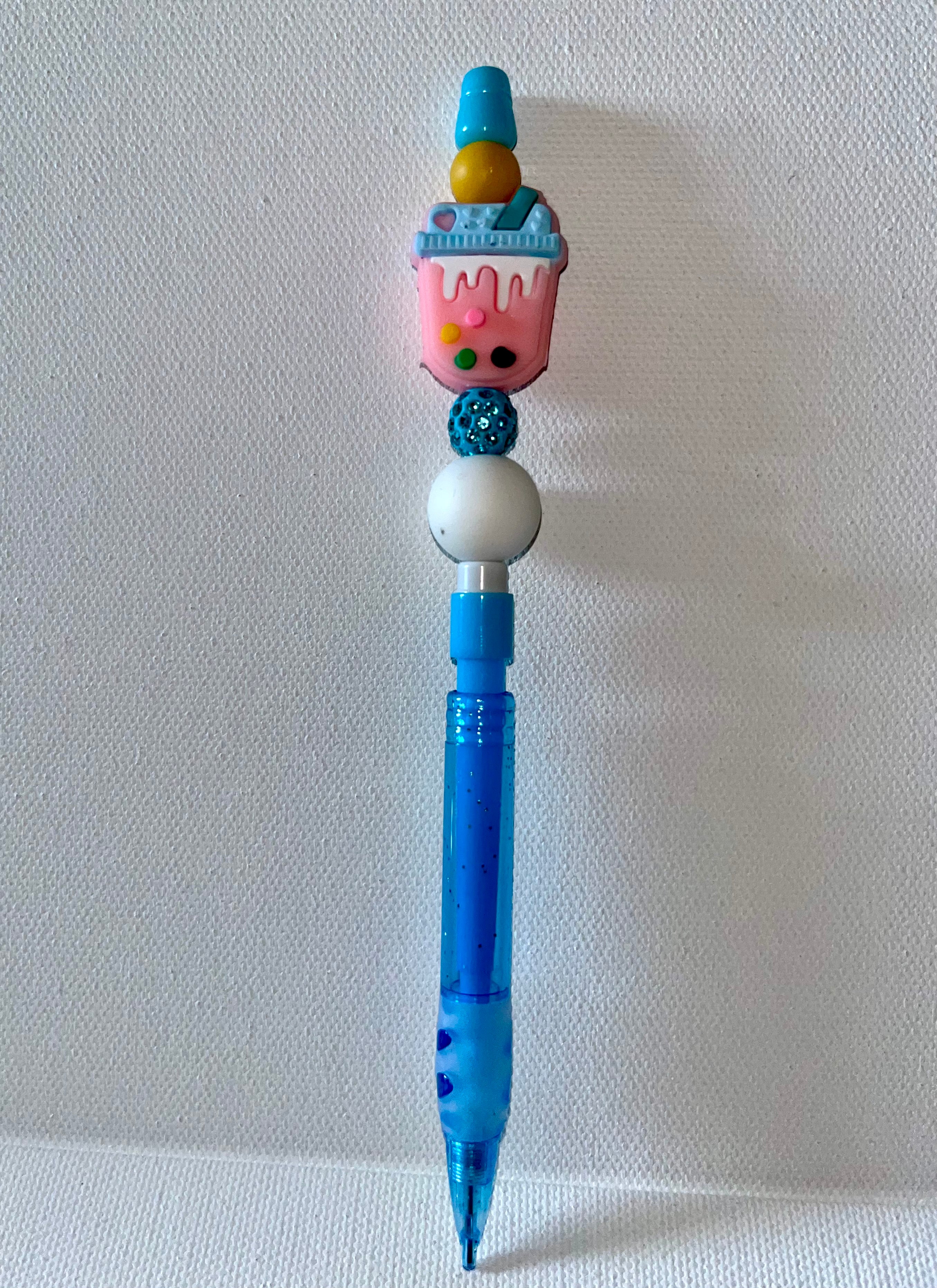 Cute Bubble Tea Refillable Mechanical Pencil w/Sparkly Blue Rondelle Bead, etc.