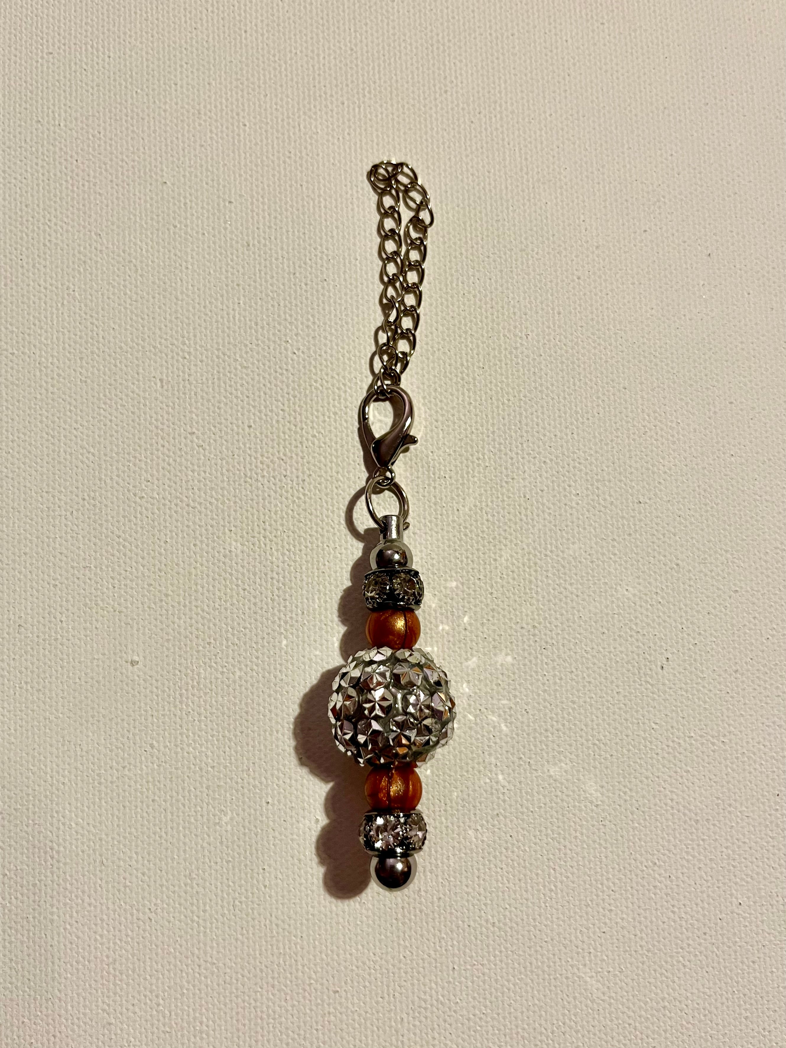 Silver Cup Charm w/Pearly Copper Beads & Sparkly Rhinestone Accents