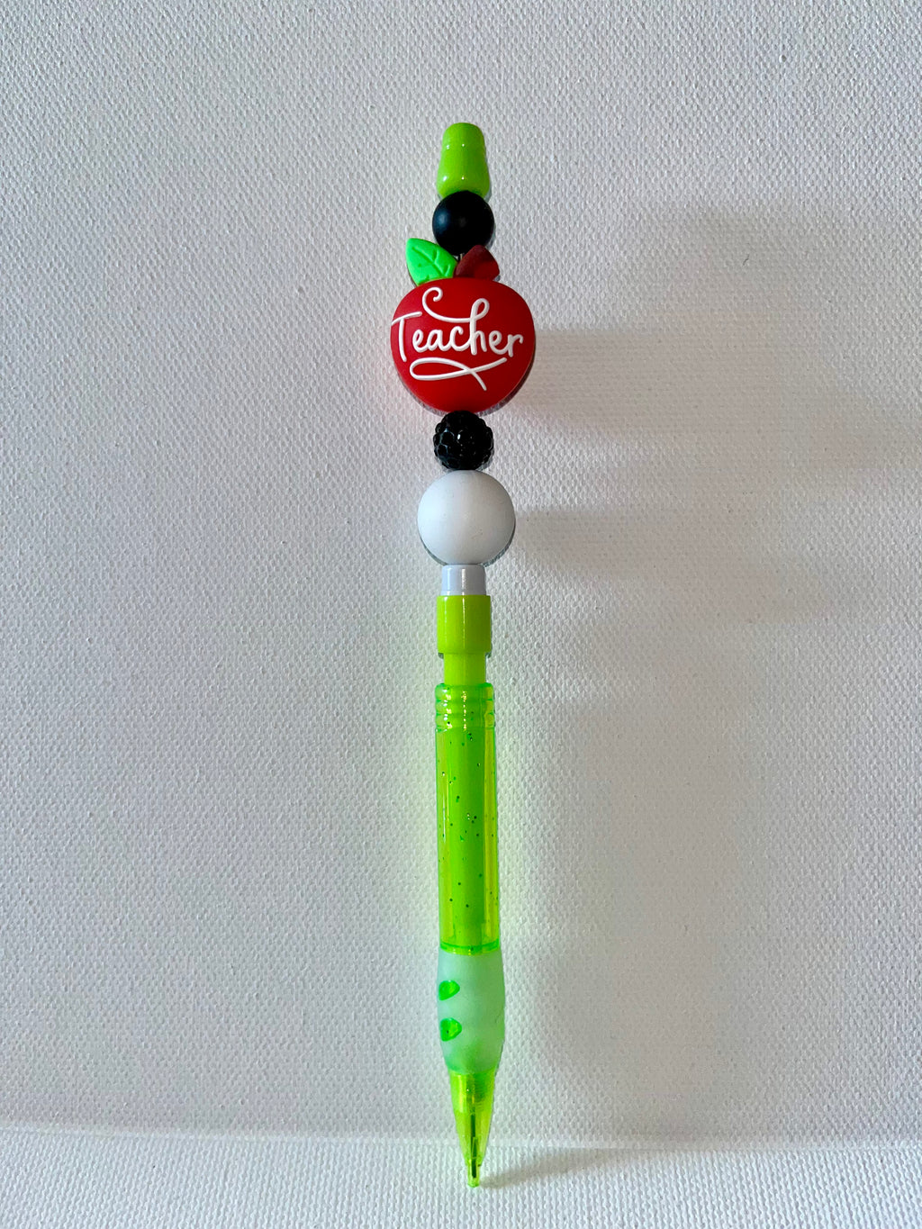 Thank You/Teacher Appreciation Apple Beaded Mechanical Pencil - Neon Green
