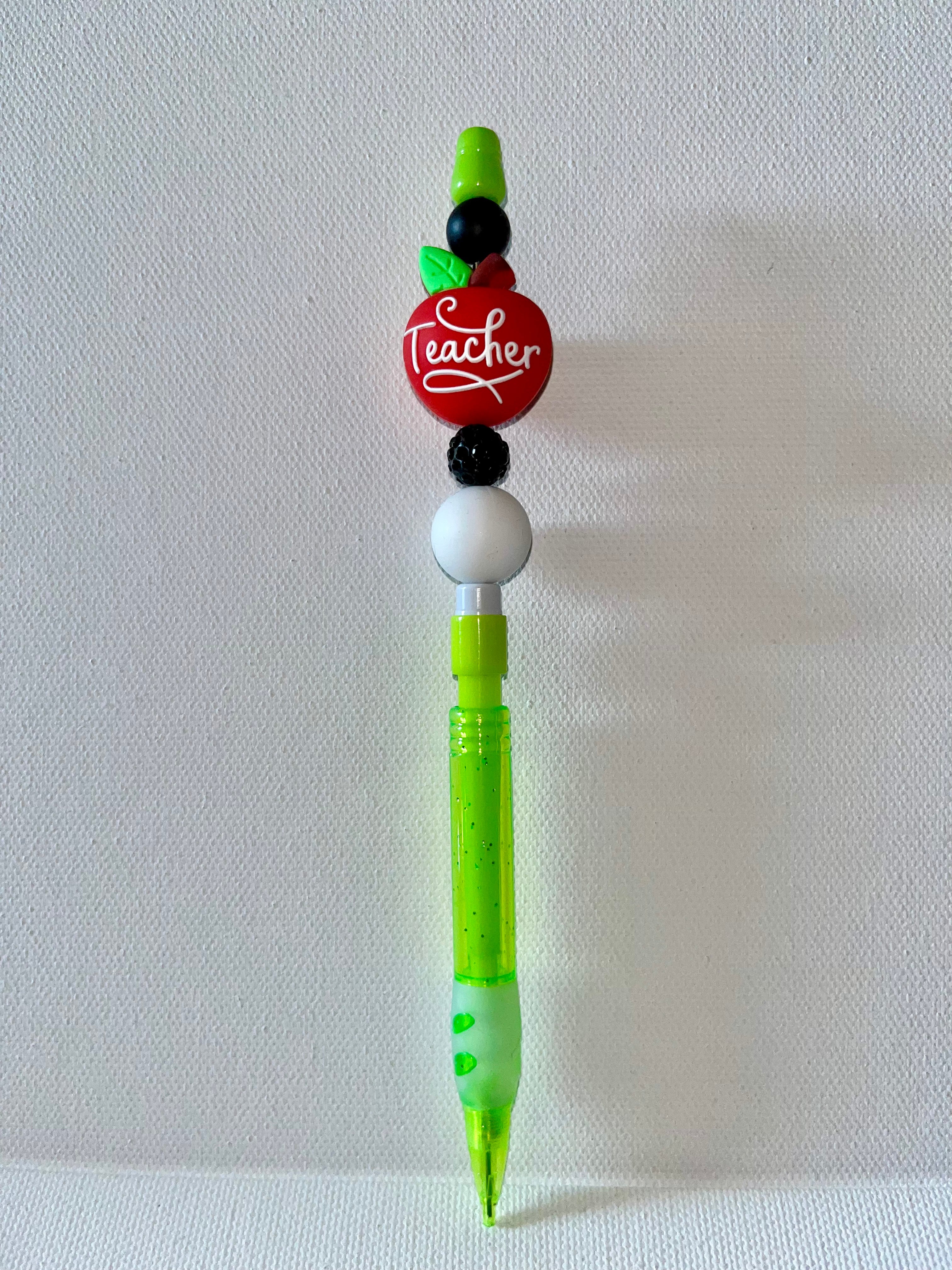 Thank You/Teacher Appreciation Apple Beaded Mechanical Pencil - Neon Green