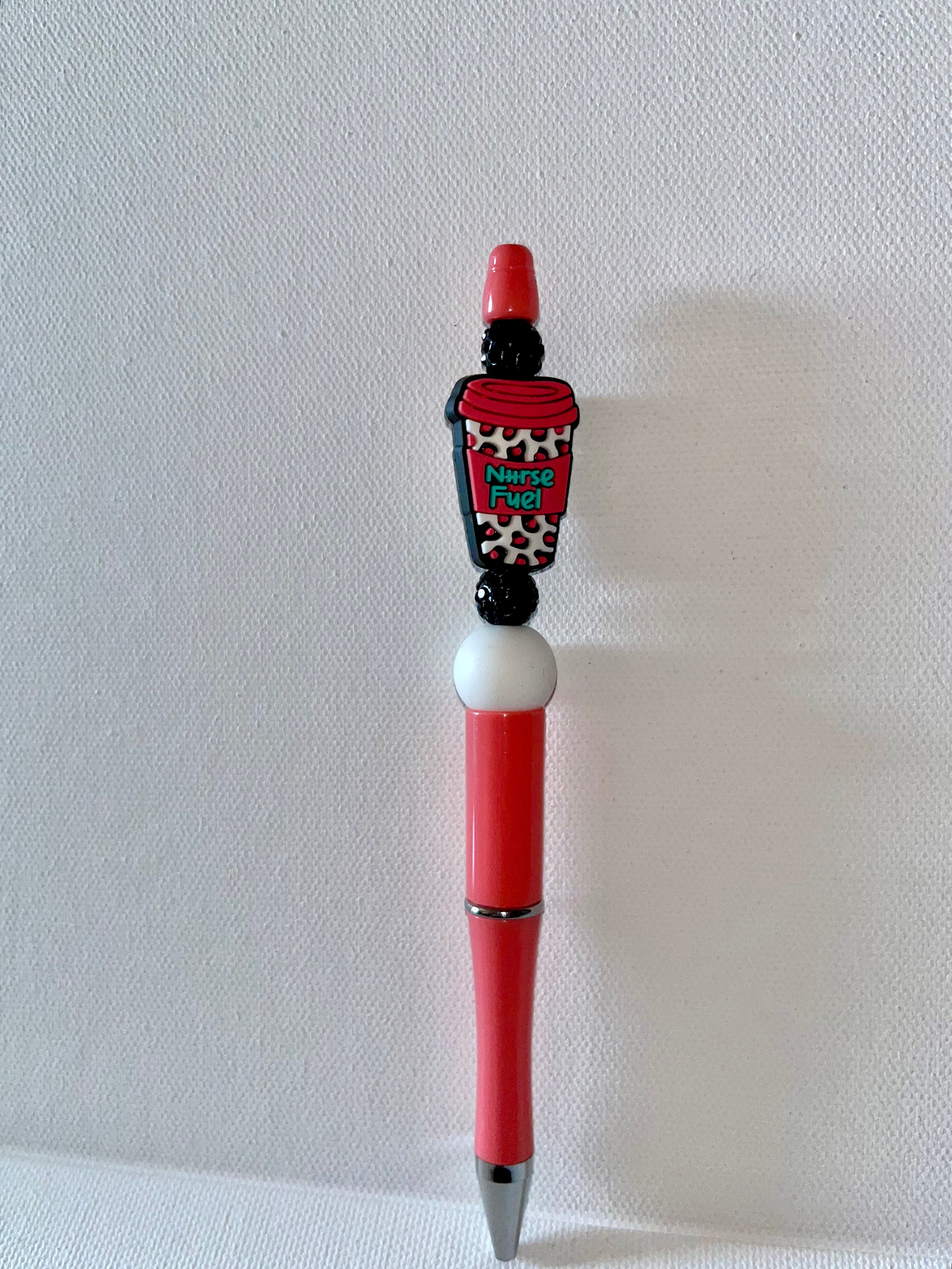 "Nurse Fuel" Salmon Pink Ballpoint Pen w/Rhinestone Accents