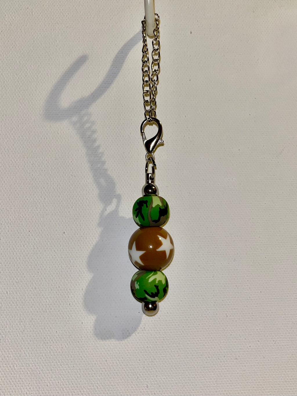 Silver-tone Cup Charm w/Green & Brown Star & Camouflage-Accented Beads