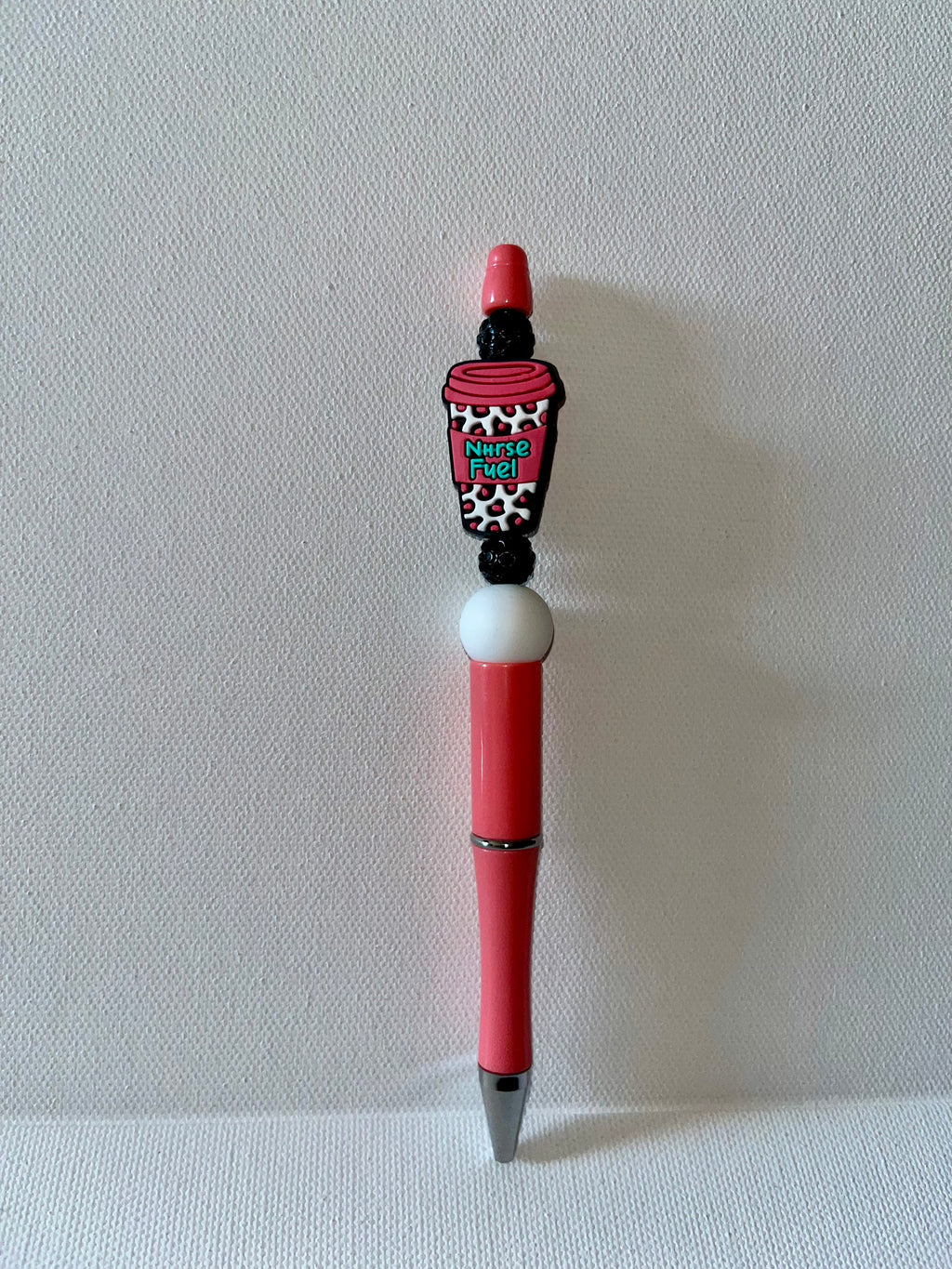 "Nurse Fuel" Salmon Pink Ballpoint Pen w/Rhinestone Accents