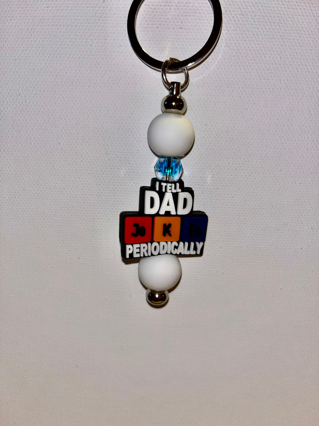 ‘I Tell Dad Jokes Periodically’ Keychain w/ Multicolor Charm & White & Blue Bead
