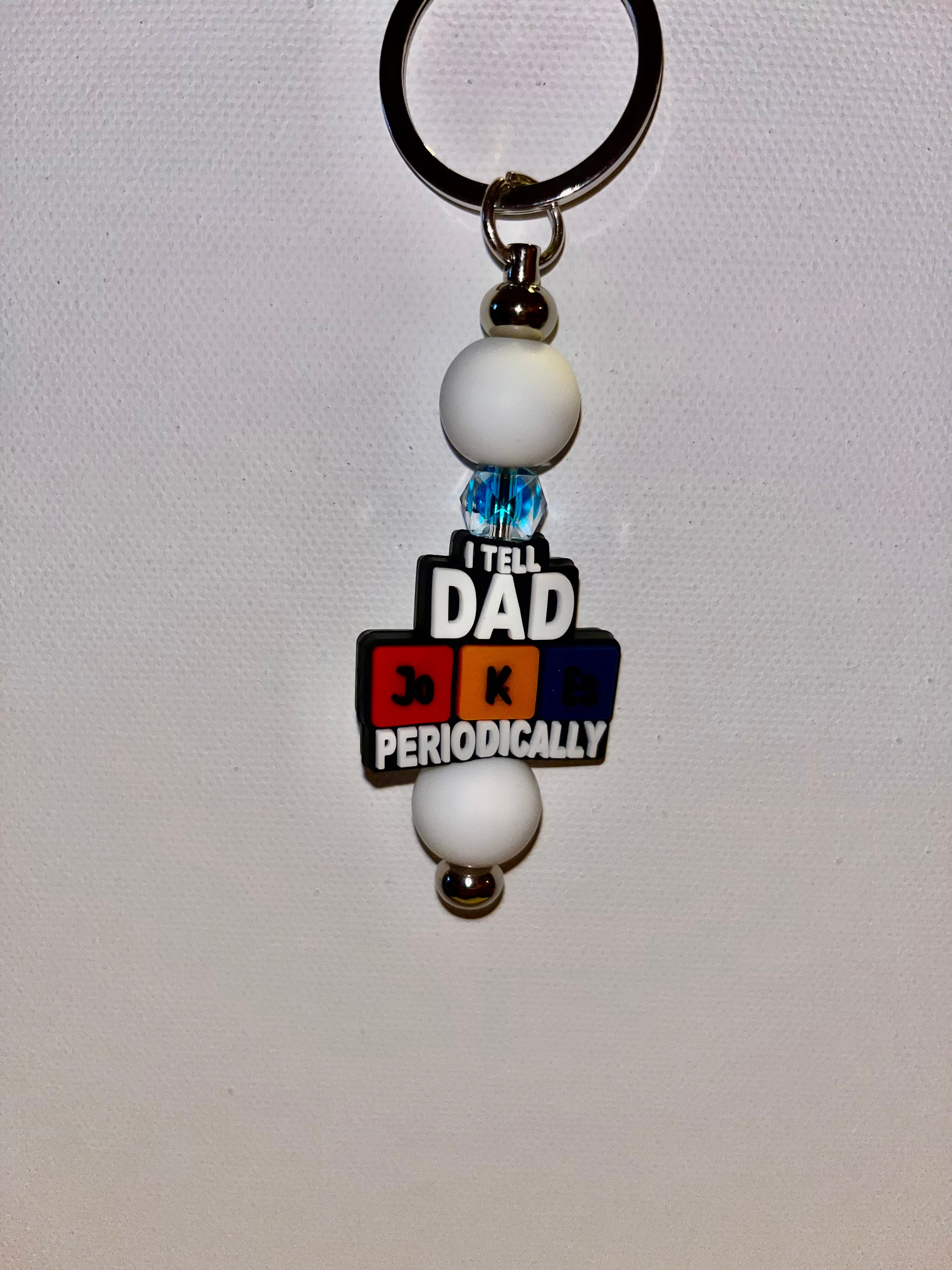 ‘I Tell Dad Jokes Periodically’ Keychain w/ Multicolor Charm & White & Blue Bead