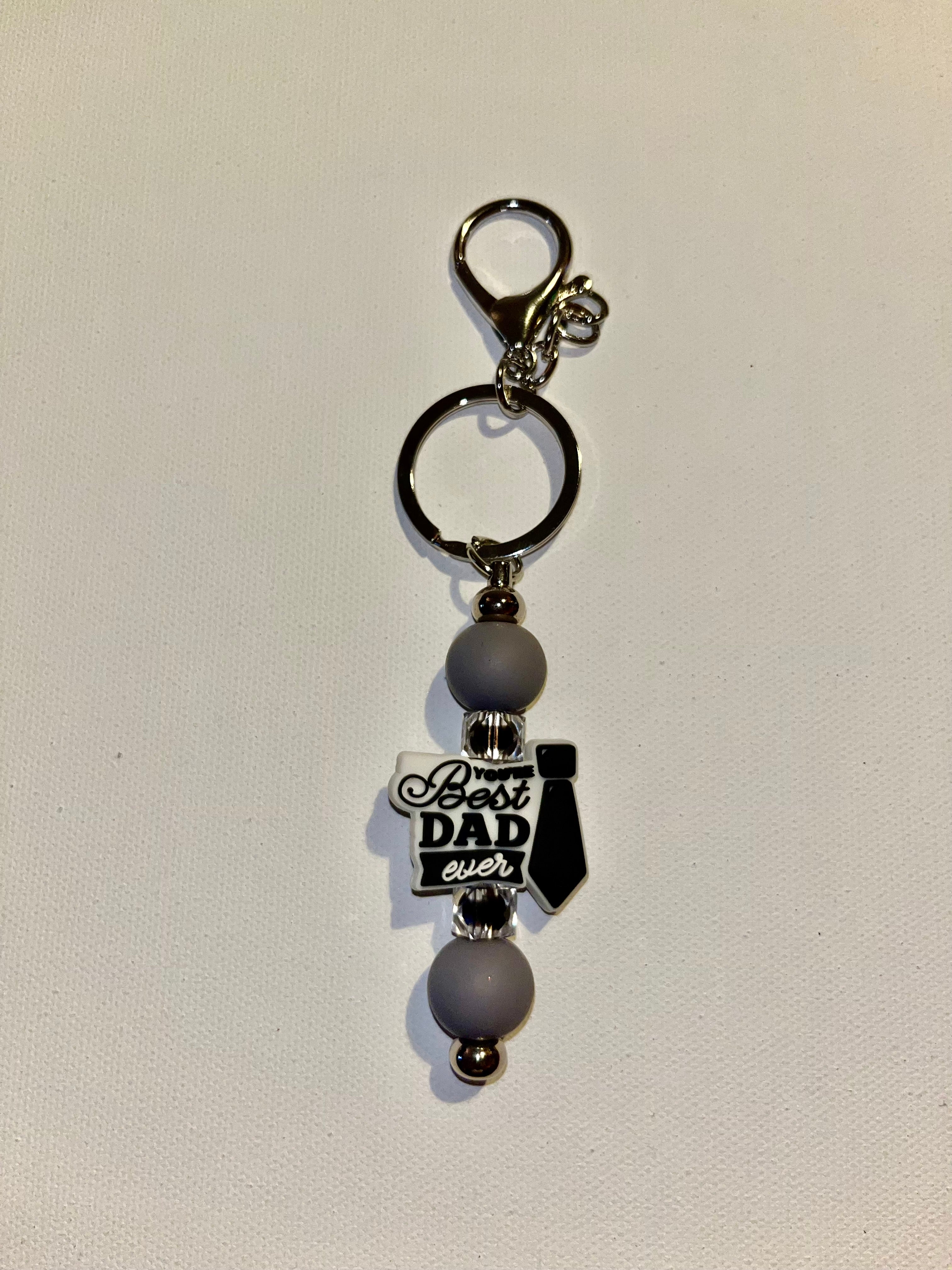 ‘Best Dad Ever’ w/Necktie Accent Keychain & Gray Silicone & Faceted Black Beads