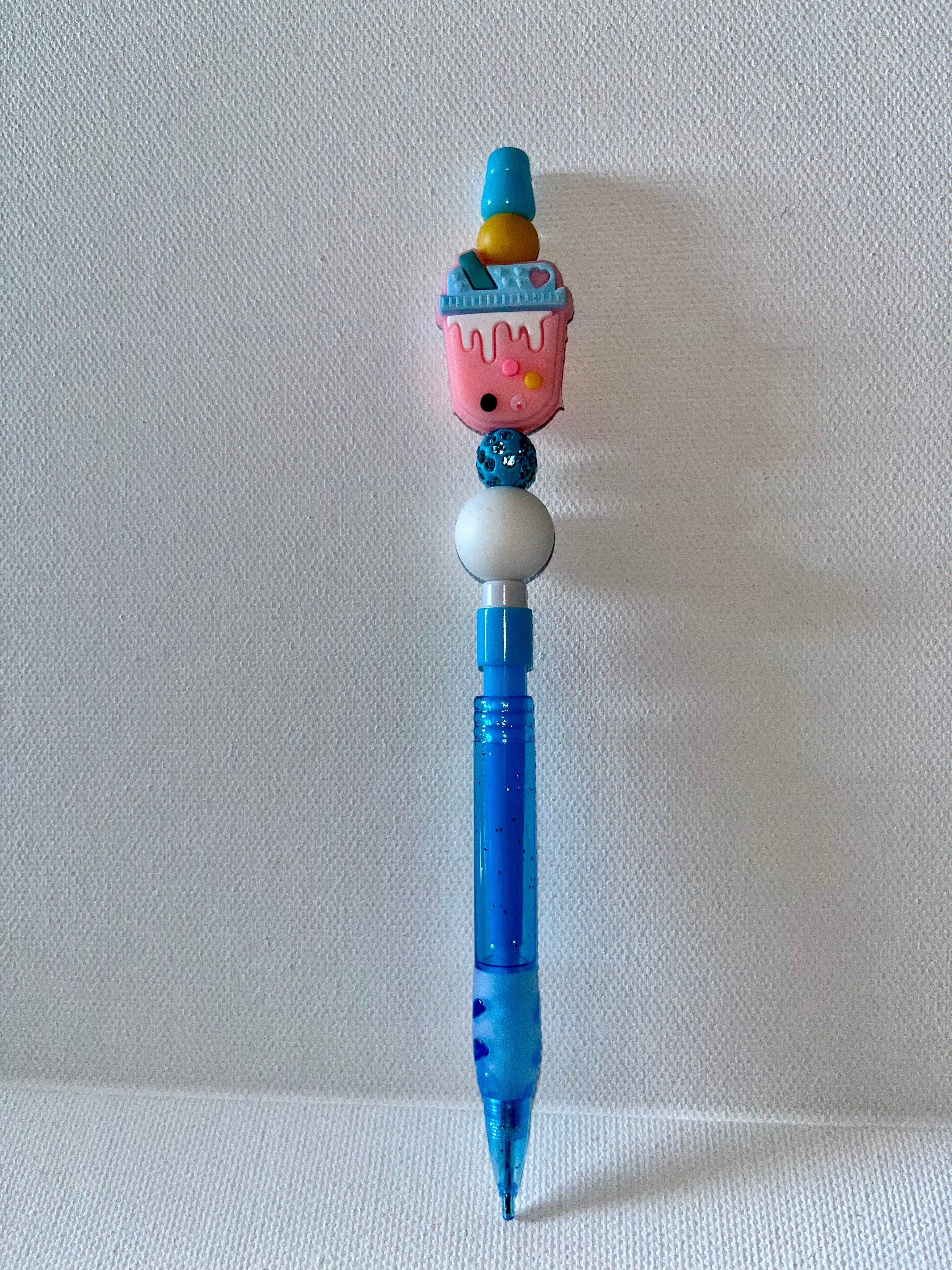Cute Bubble Tea Refillable Mechanical Pencil w/Sparkly Blue Rondelle Bead, etc.