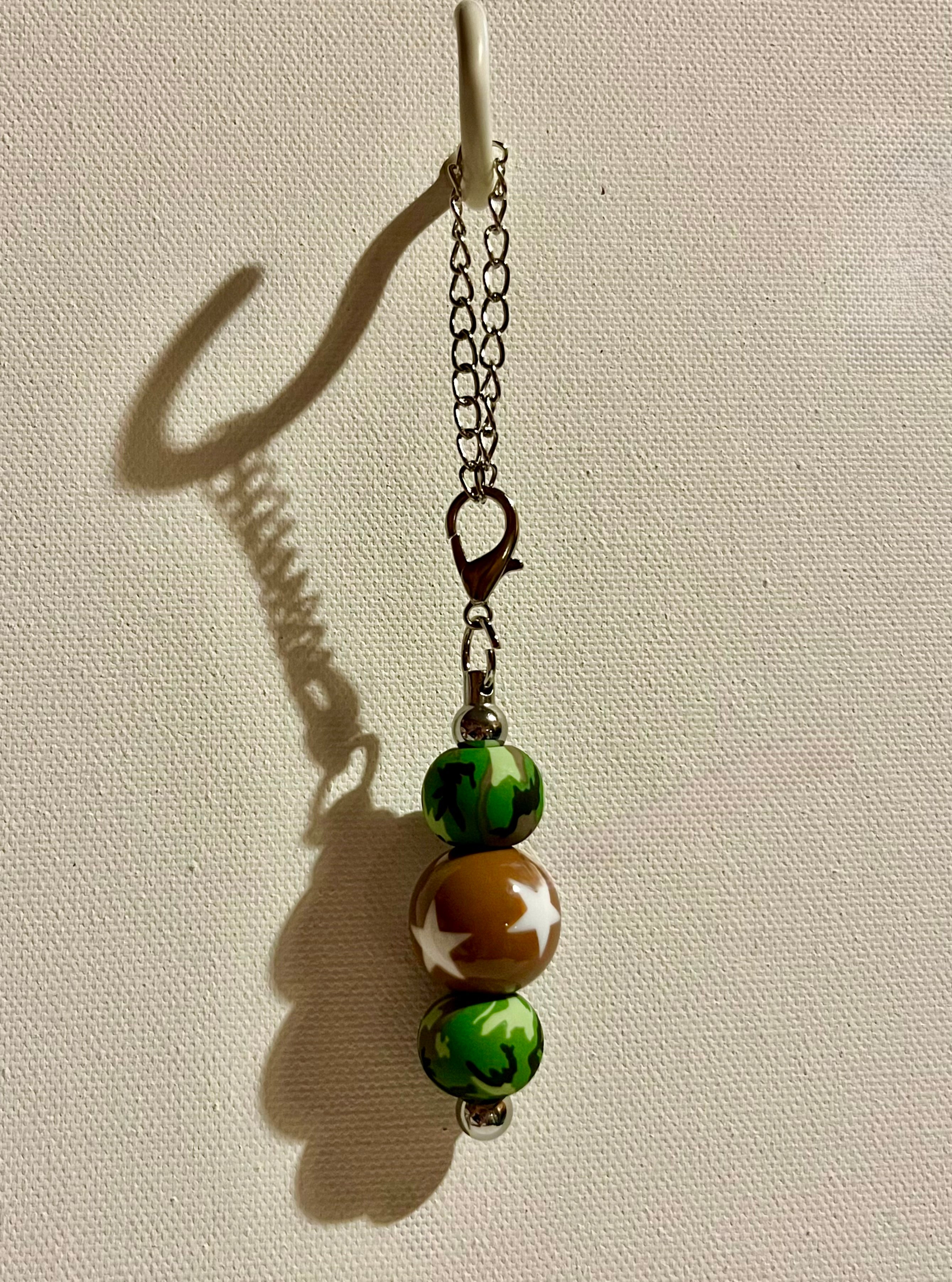Silver-tone Cup Charm w/Green & Brown Star & Camouflage-Accented Beads