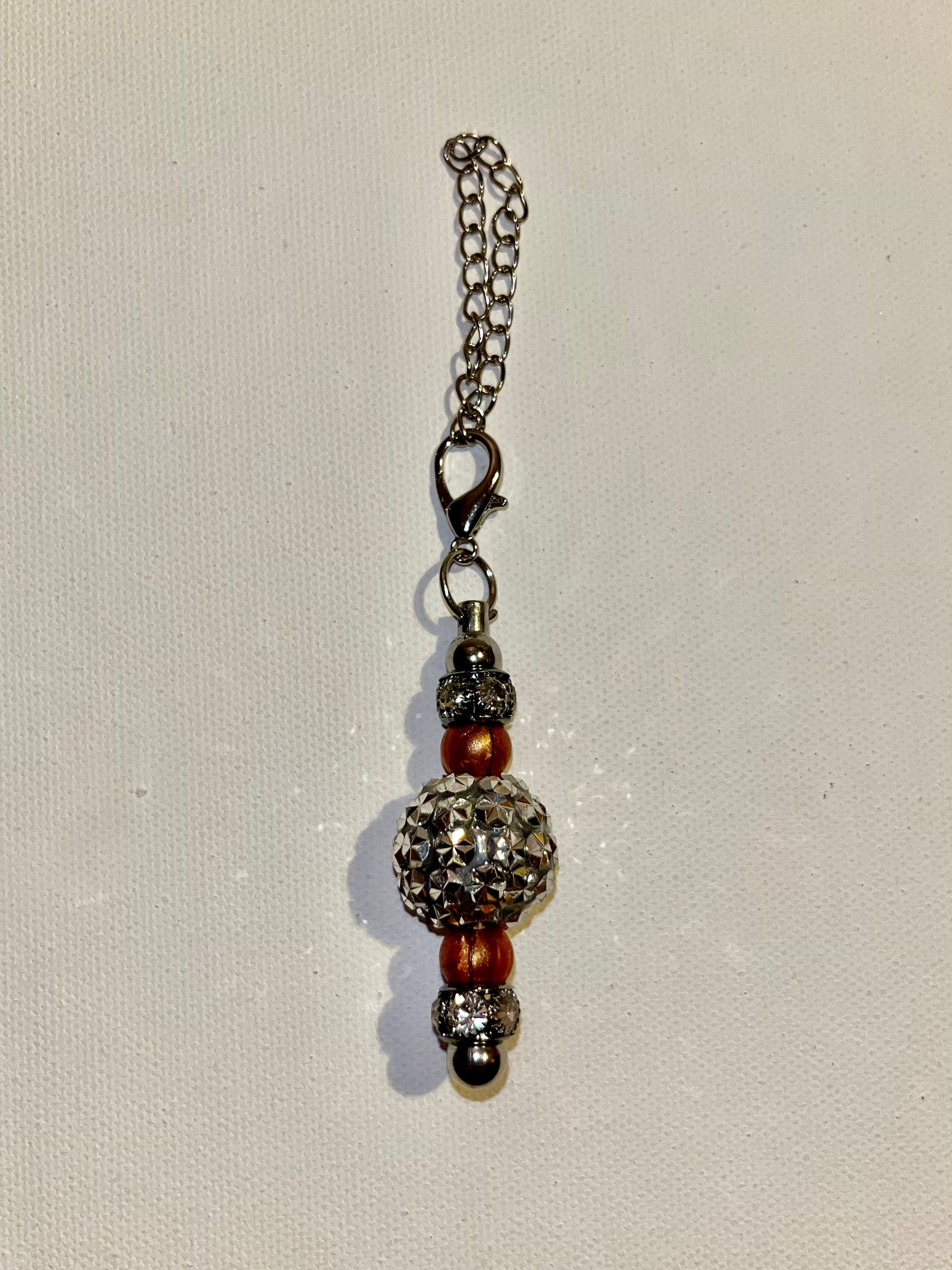 Silver Cup Charm w/Pearly Copper Beads & Sparkly Rhinestone Accents
