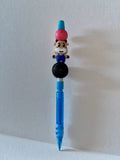 Glittery Blue Mechanical Pencil w/Cow, Black Sparkly Sphere & Pink Accent Beads