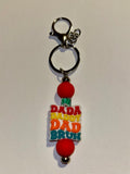 Multicolor 'DADA DADDY DAD BRUH' Beaded w/Green Faceted Beaded Keychain