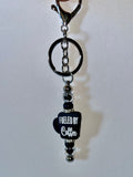Black Beaded Keychain w/“Fueled by Coffee” Charm