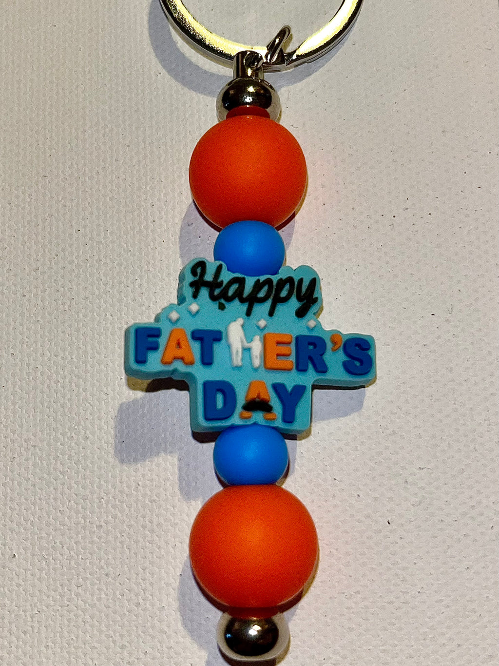 ‘Happy Father's Day’ Keychain w/Father & Child & Orange & Blue Accents
