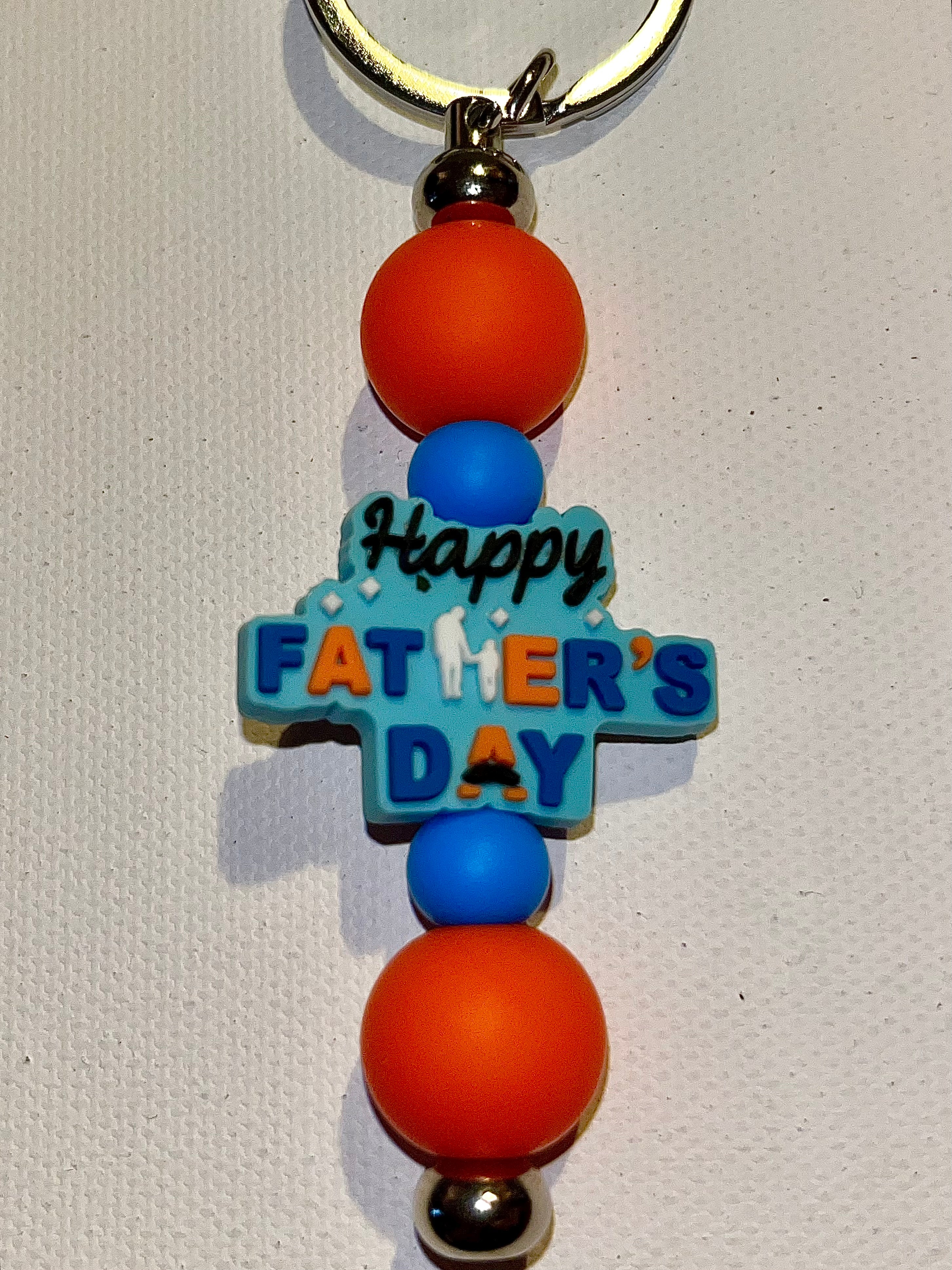 ‘Happy Father's Day’ Keychain w/Father & Child & Orange & Blue Accents