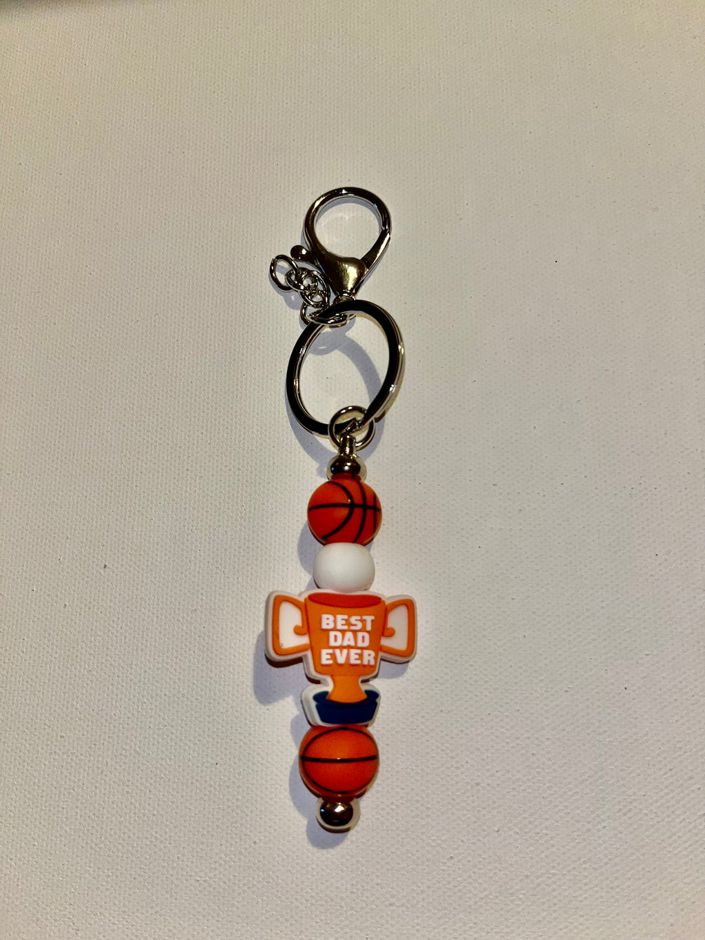 ‘Best Dad Ever’ Gold Cup & Basketballs Keychain w/White Accents