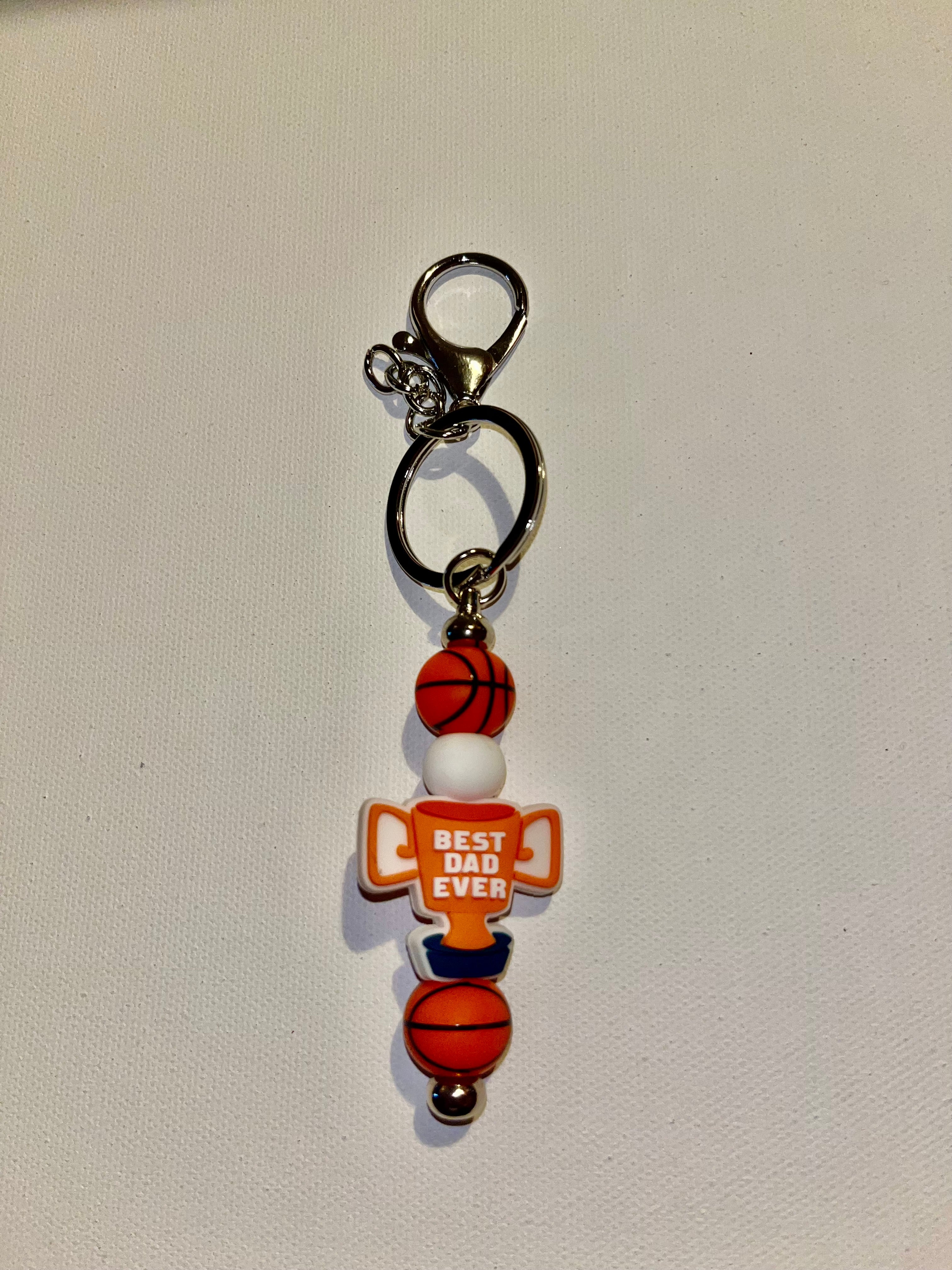 ‘Best Dad Ever’ Gold Cup & Basketballs Keychain w/White Accents