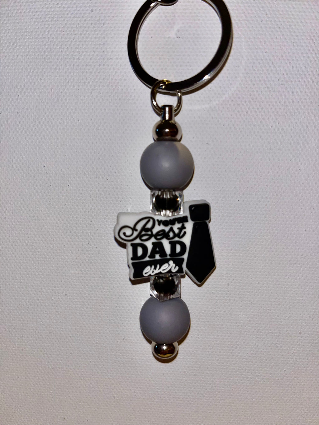 ‘Best Dad Ever’ w/Necktie Accent Keychain & Gray Silicone & Faceted Black Beads