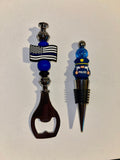 *SOLD* "Back the Blue" Police-Themed/Blue Line Wine Stopper and Bottle Opener Set