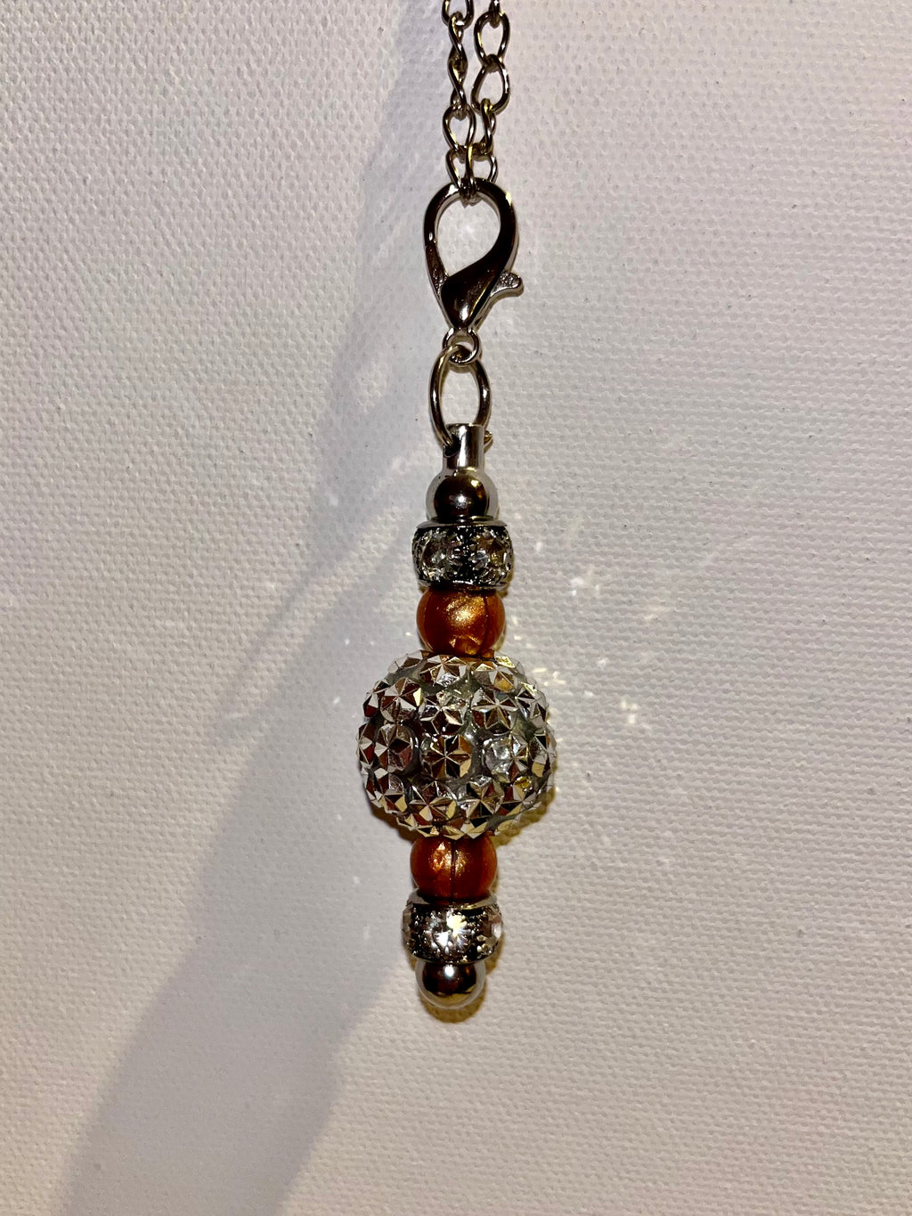 Silver Cup Charm w/Pearly Copper Beads & Sparkly Rhinestone Accents