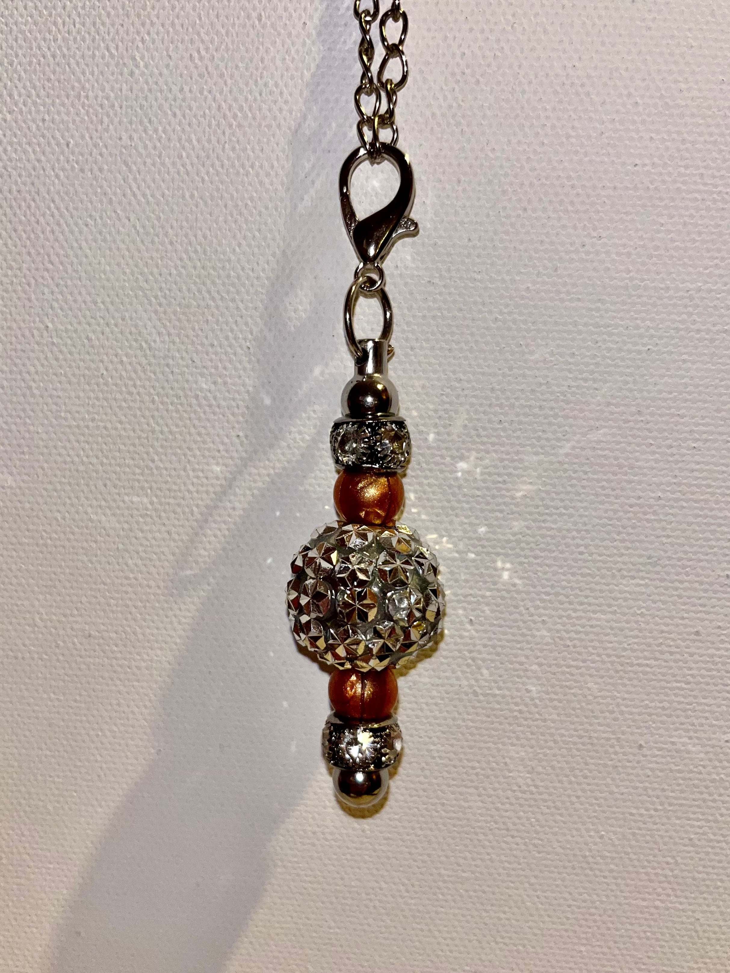 Silver Cup Charm w/Pearly Copper Beads & Sparkly Rhinestone Accents