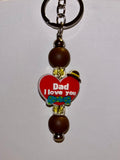‘Dad I Love You’ Red Heart w/Bowler Hat & Green Polka Dot Tie Charm Keychain