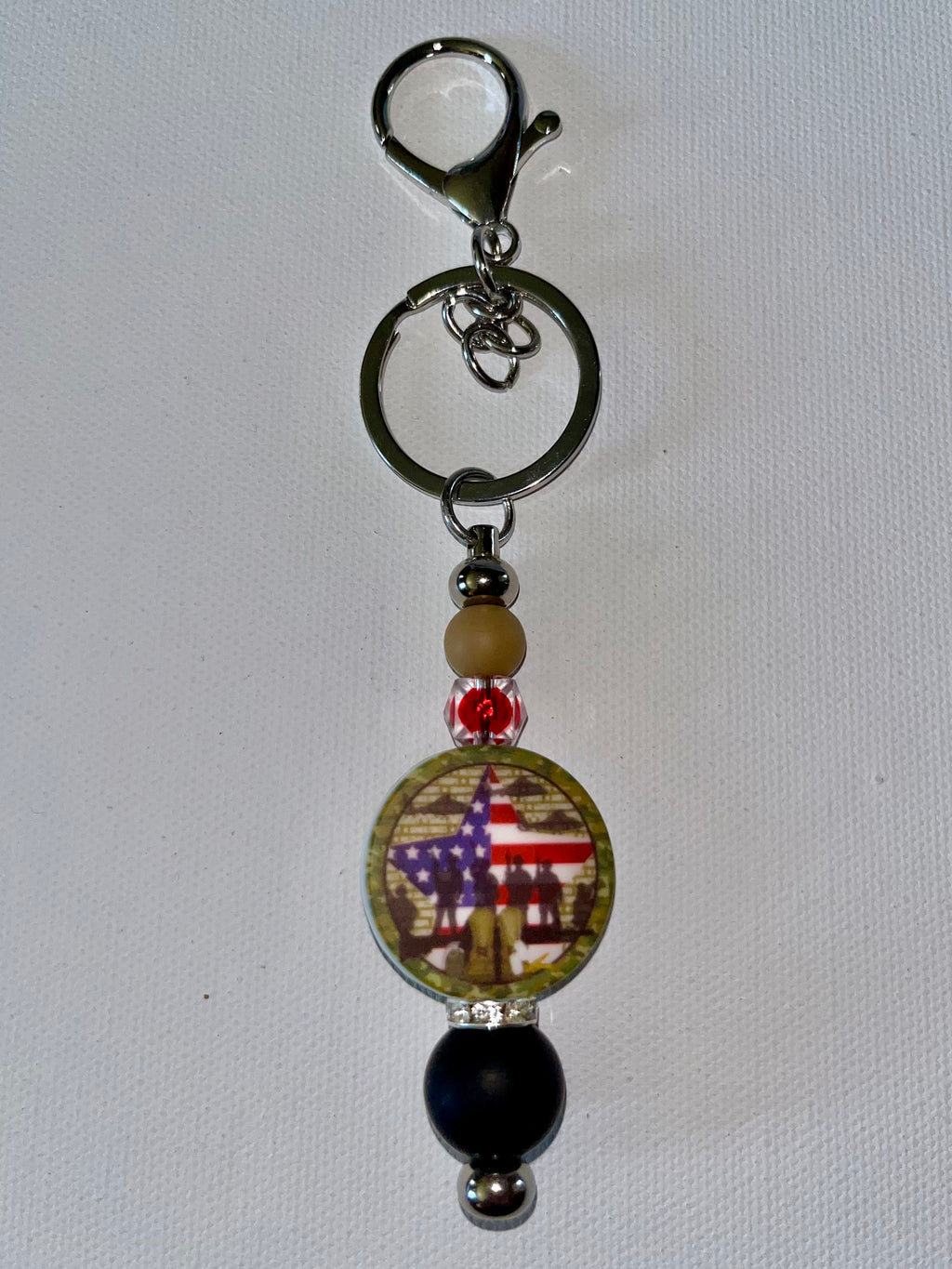 Patriotic Star Bead Keychain - Black and Red