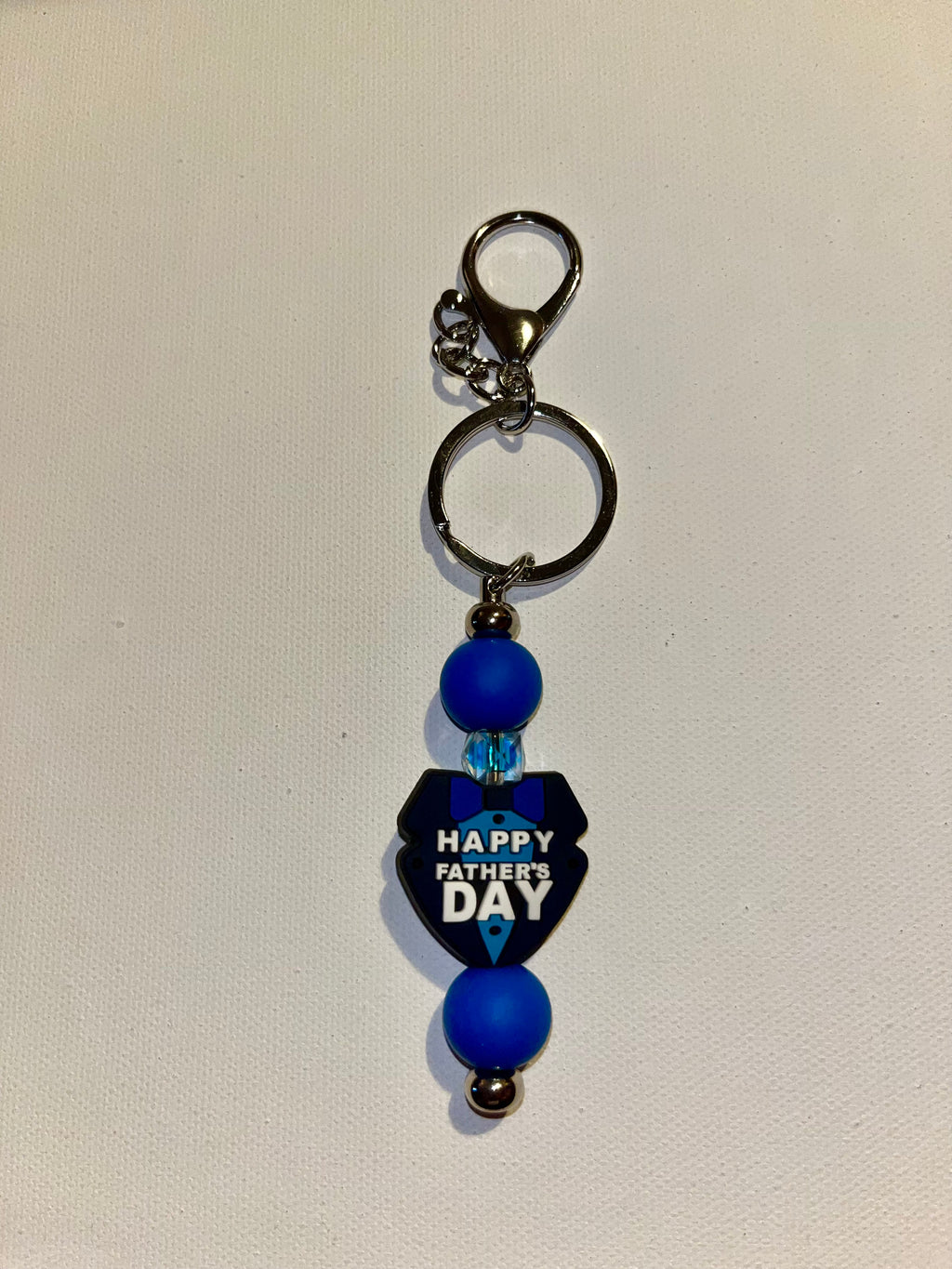 ‘Happy Father’s Day’ Blue & Black Suit w/Tie Keychain & Blue Accent Beads