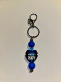 ‘Happy Father’s Day’ Blue & Black Suit w/Tie Keychain & Blue Accent Beads