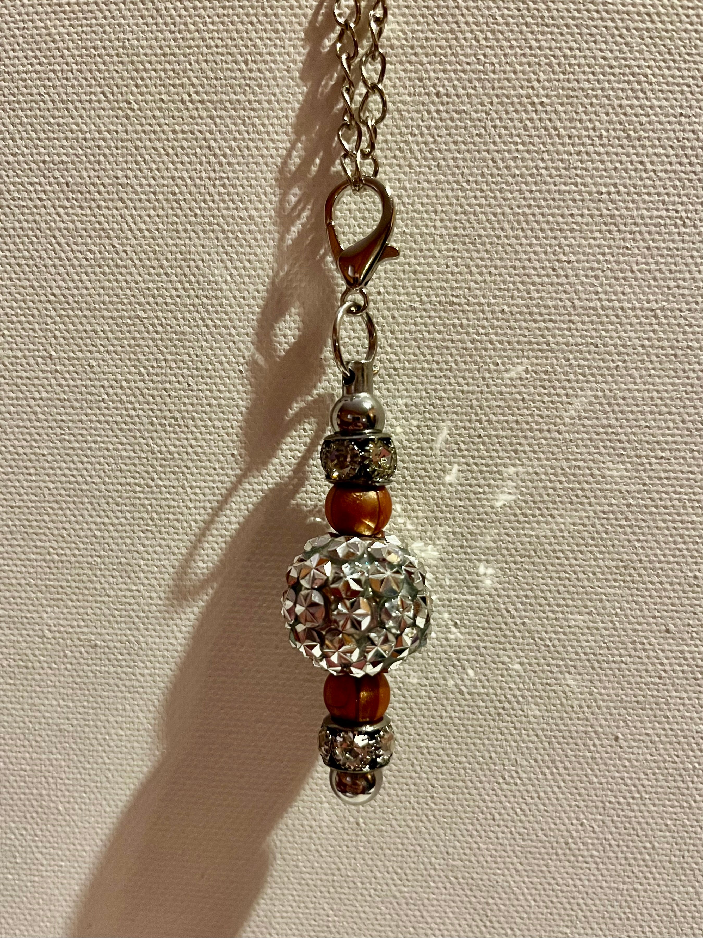 Silver Cup Charm w/Pearly Copper Beads & Sparkly Rhinestone Accents