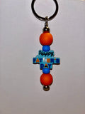 ‘Happy Father's Day’ Keychain w/Father & Child & Orange & Blue Accents