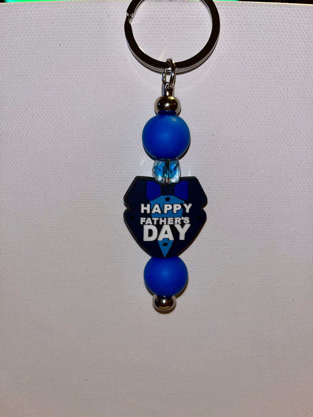 ‘Happy Father’s Day’ Blue & Black Suit w/Tie Keychain & Blue Accent Beads