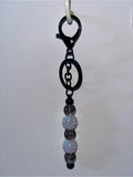 Black Beaded Keychain w/Iridescent White Pavé & Glittery Black Galaxy Accent Beads
