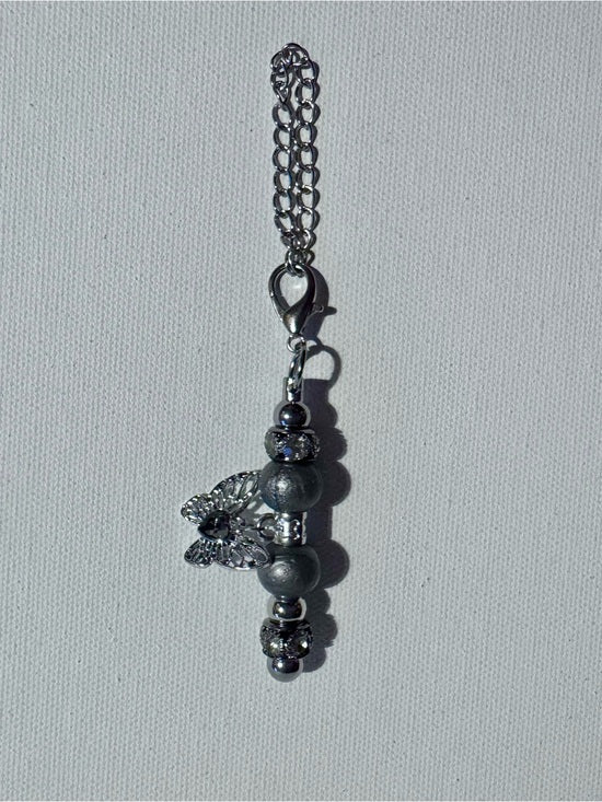 Silver-Tone Grey Beaded Butterfly Cup Charm