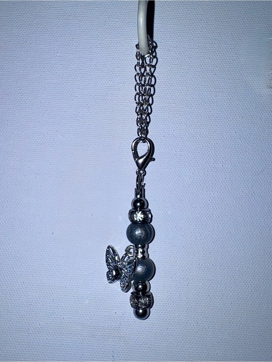 Silver-Tone Grey Beaded Butterfly Cup Charm